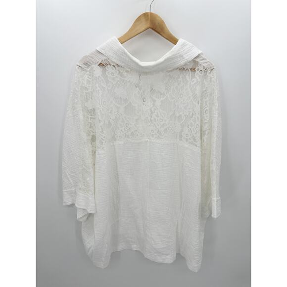 Andree by Unit Button Down Shirt Women 1X Lace Oversized Coastal Boho Neutral - Picture 2 of 7